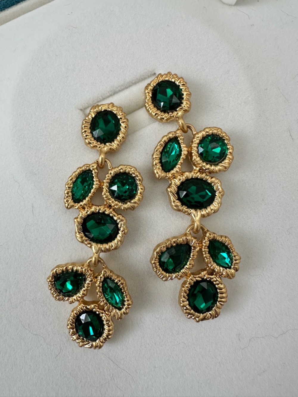 Oscar de la Rental Gold-Tone Emerald Green Drop Earrings - Elegant Women Jewelry